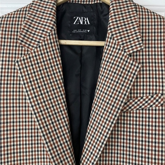 Zara Women's Plaid Check Blazer in Brown and Black - Picture 3 of 13